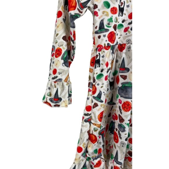 Halloween Themed Dress/Tunic Girls XL 5-6T Pumpkin Black Cat Witch Hat - Picture 3 of 8